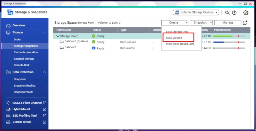 NAS Create New Volume